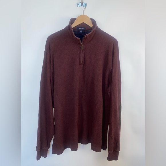 Lands End Men's Rib Quarter Zip Sweater XL elbow patches - Picture 1 of 9
